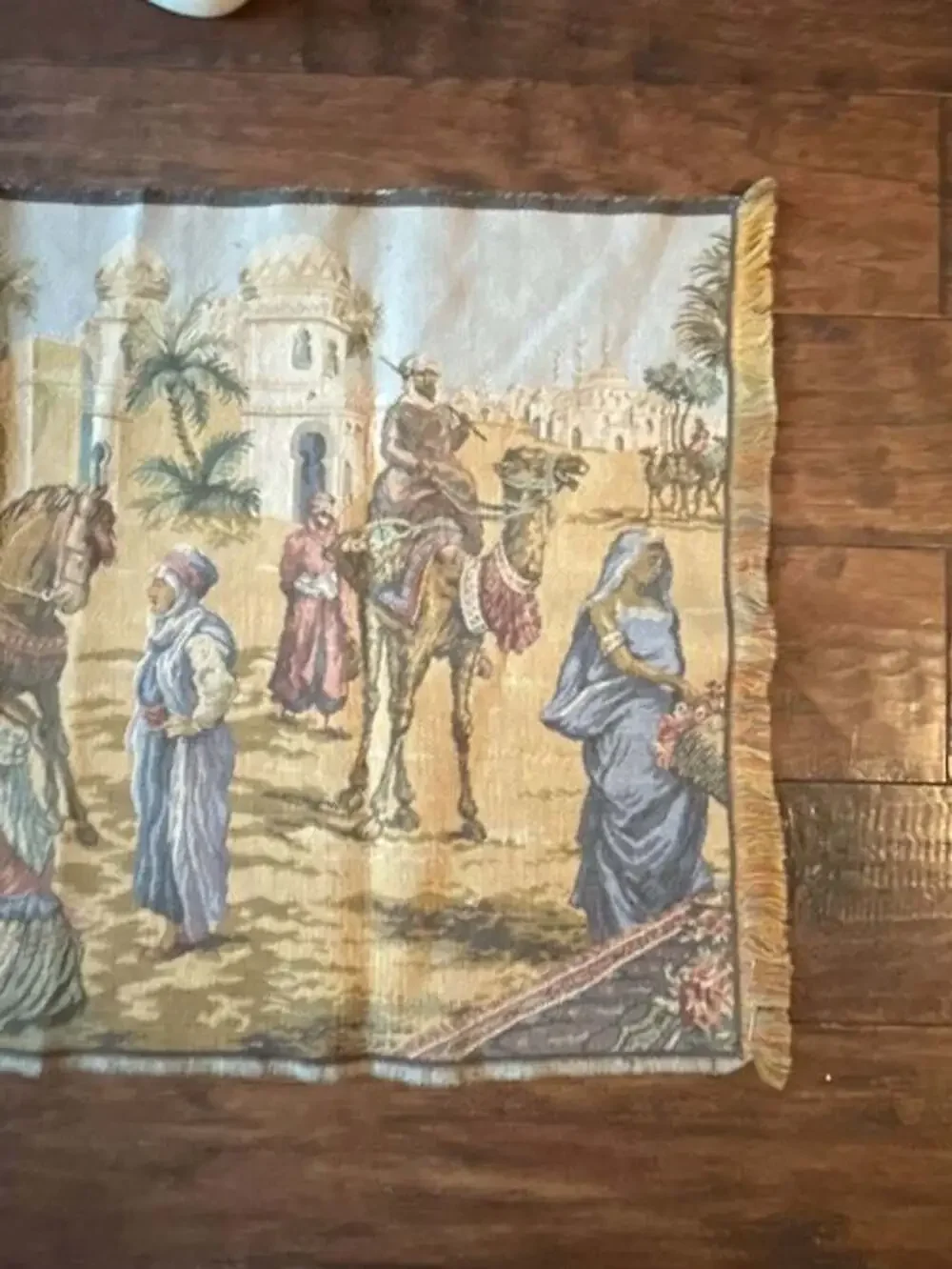 Vintage Woven Tapestry Middle Eastern Market Scene Size 33x18
